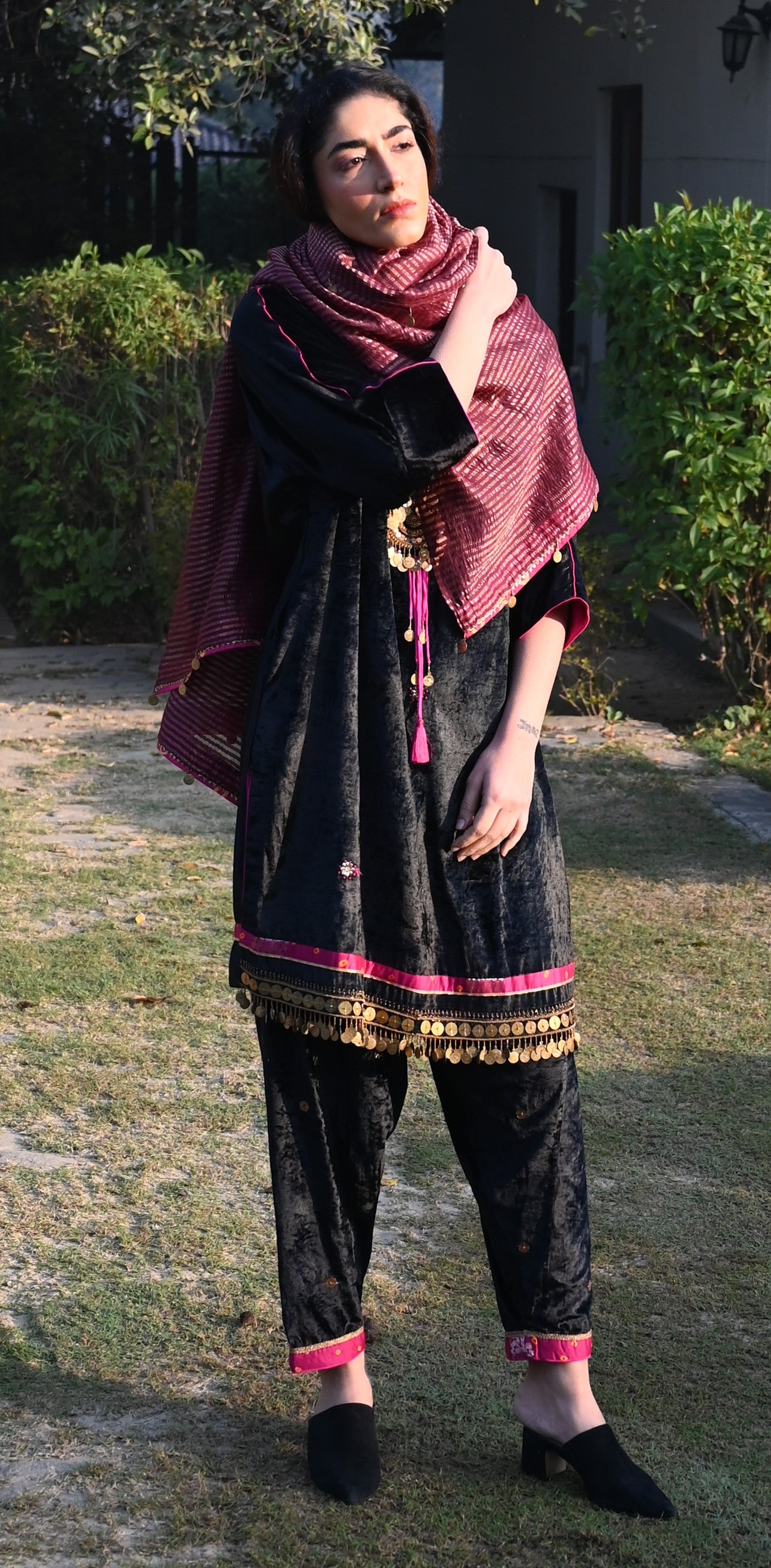 Sanjh Dupatta in Purple Stripes