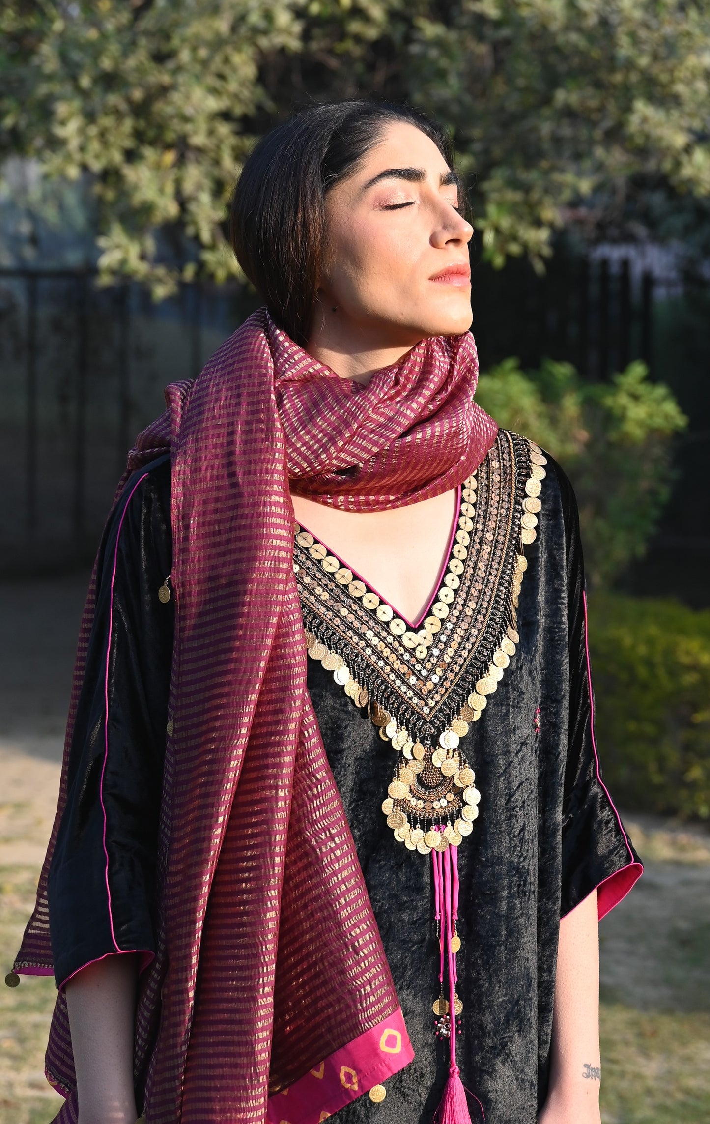 Sanjh Dupatta in Purple Stripes