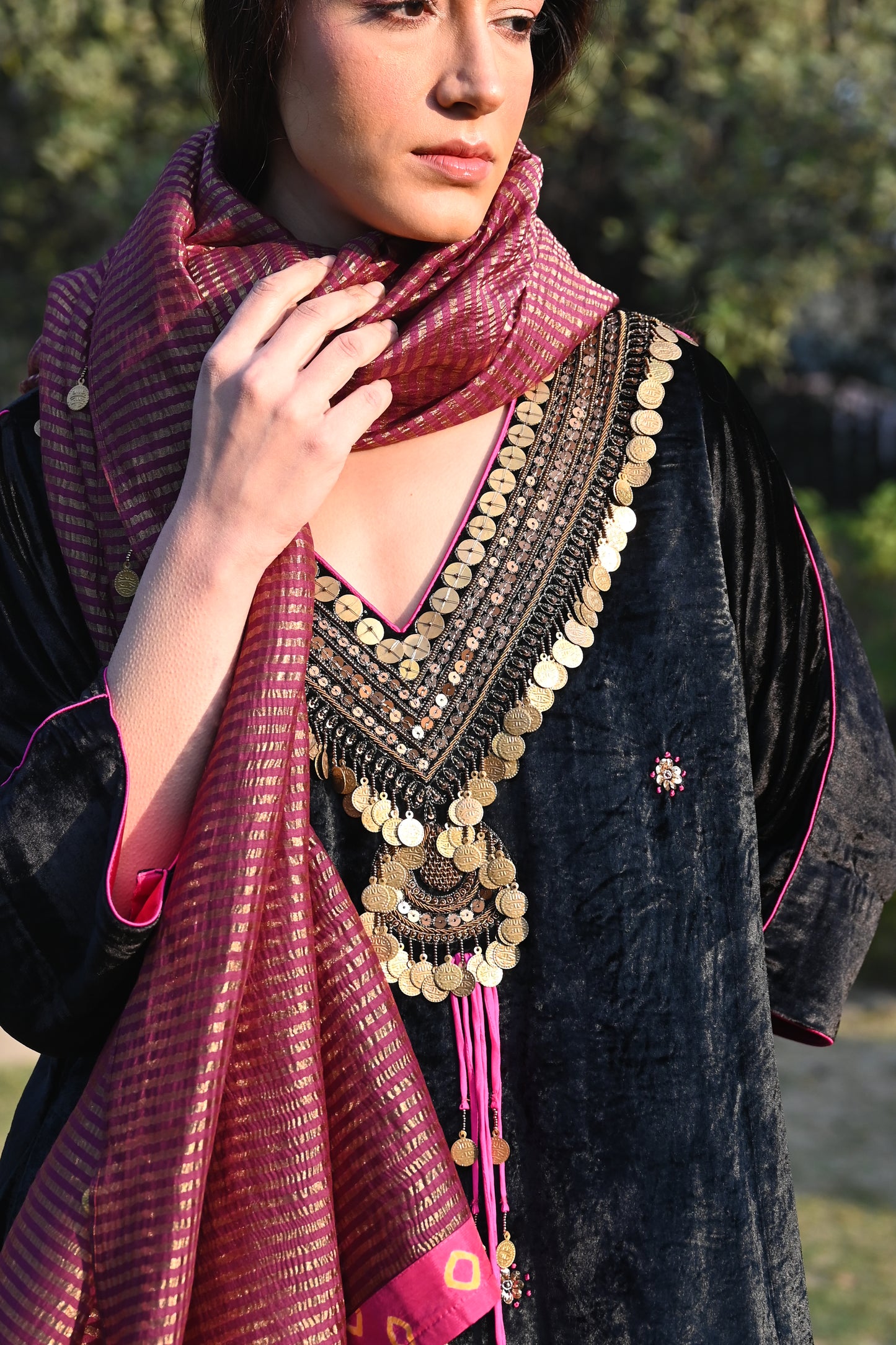 Banjarra Kaftan in Black Velvet with Velvet Salwar