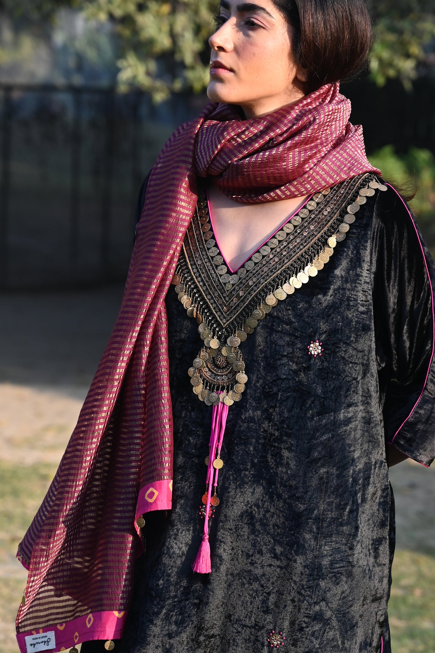 Banjarra Kaftan in Black Velvet with Velvet Salwar