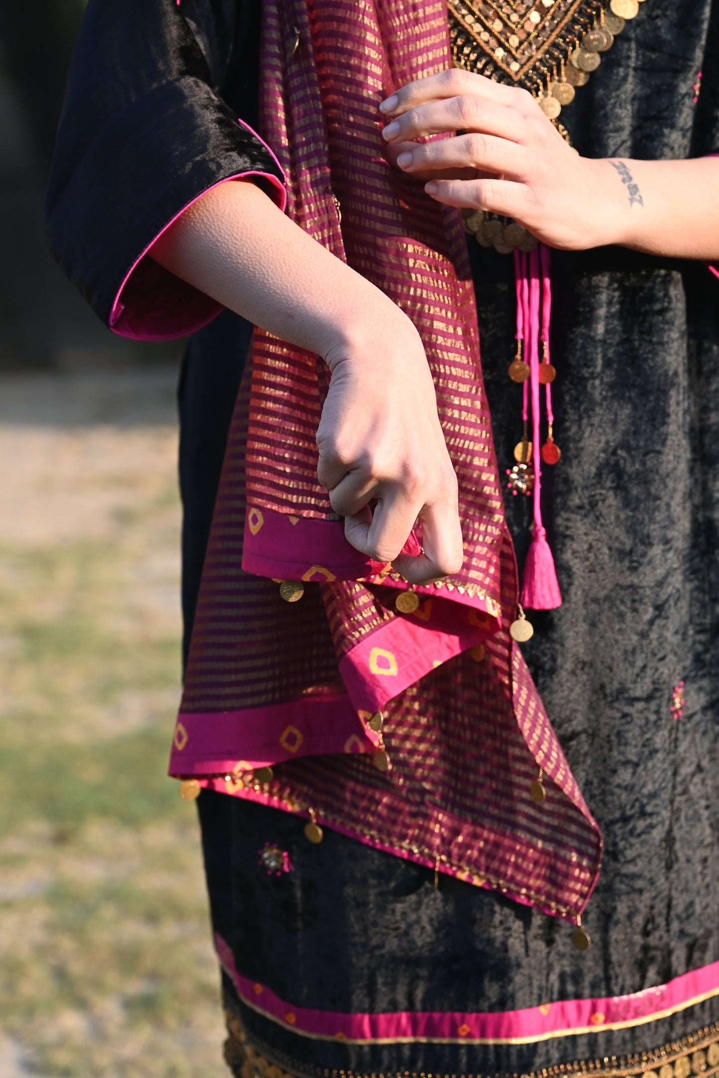 Sanjh Dupatta in Purple Stripes