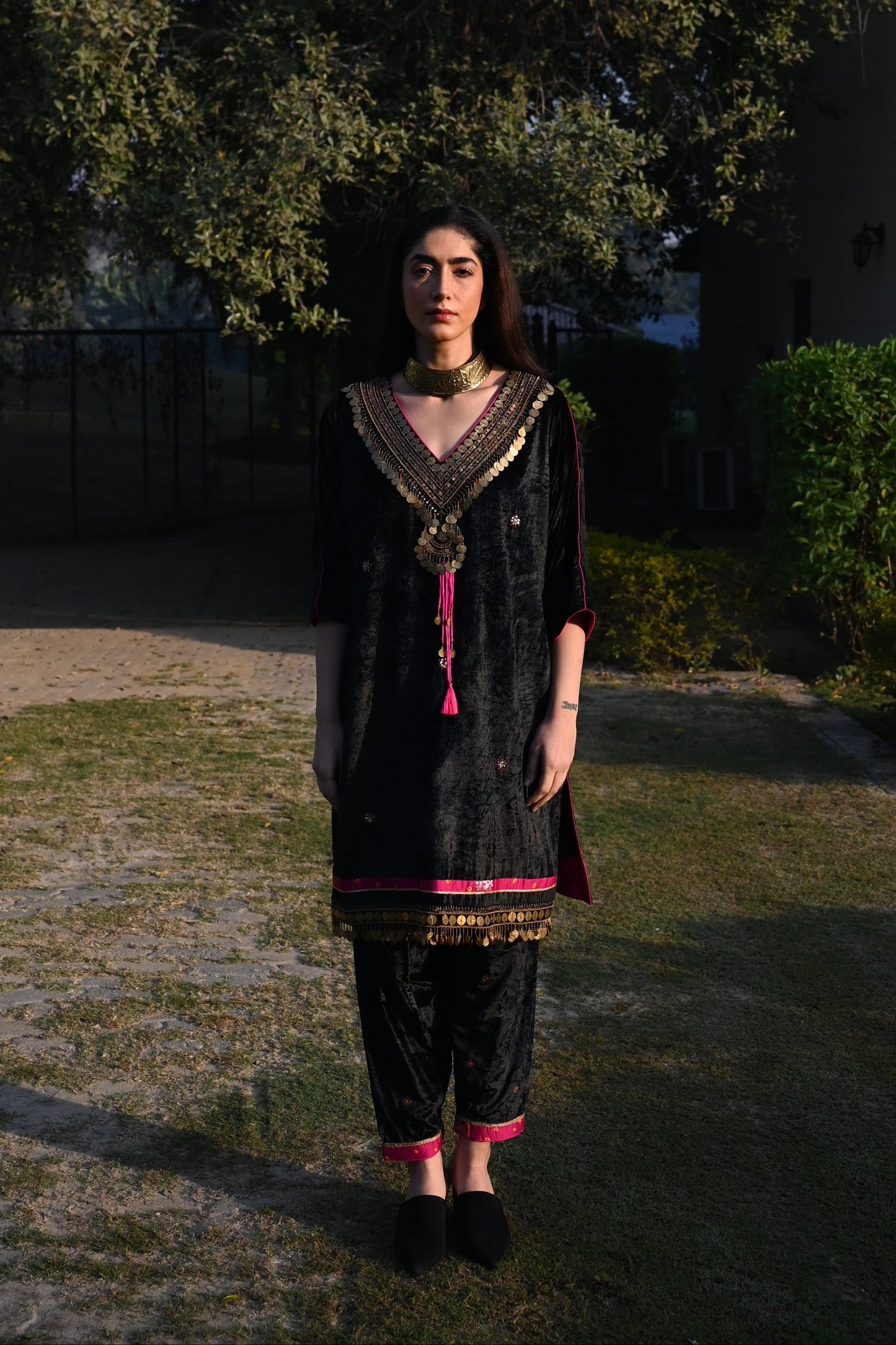 Banjarra Kaftan in Black Velvet with Velvet Salwar