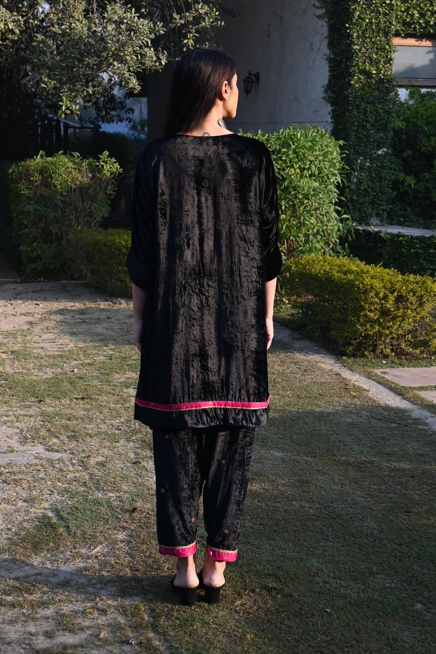 Banjarra Kaftan in Black Velvet with Velvet Salwar