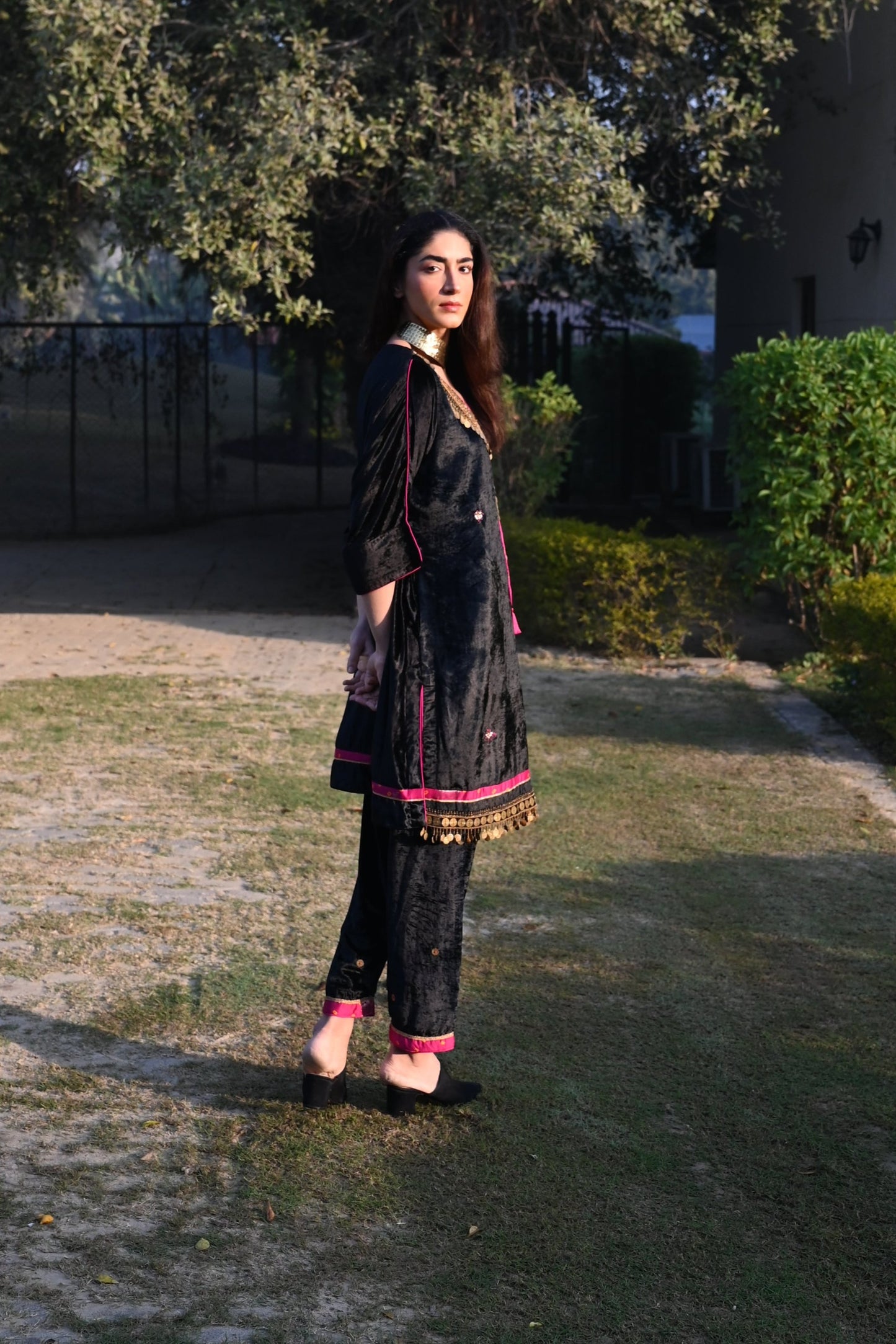 Banjarra Kaftan in Black Velvet with Velvet Salwar