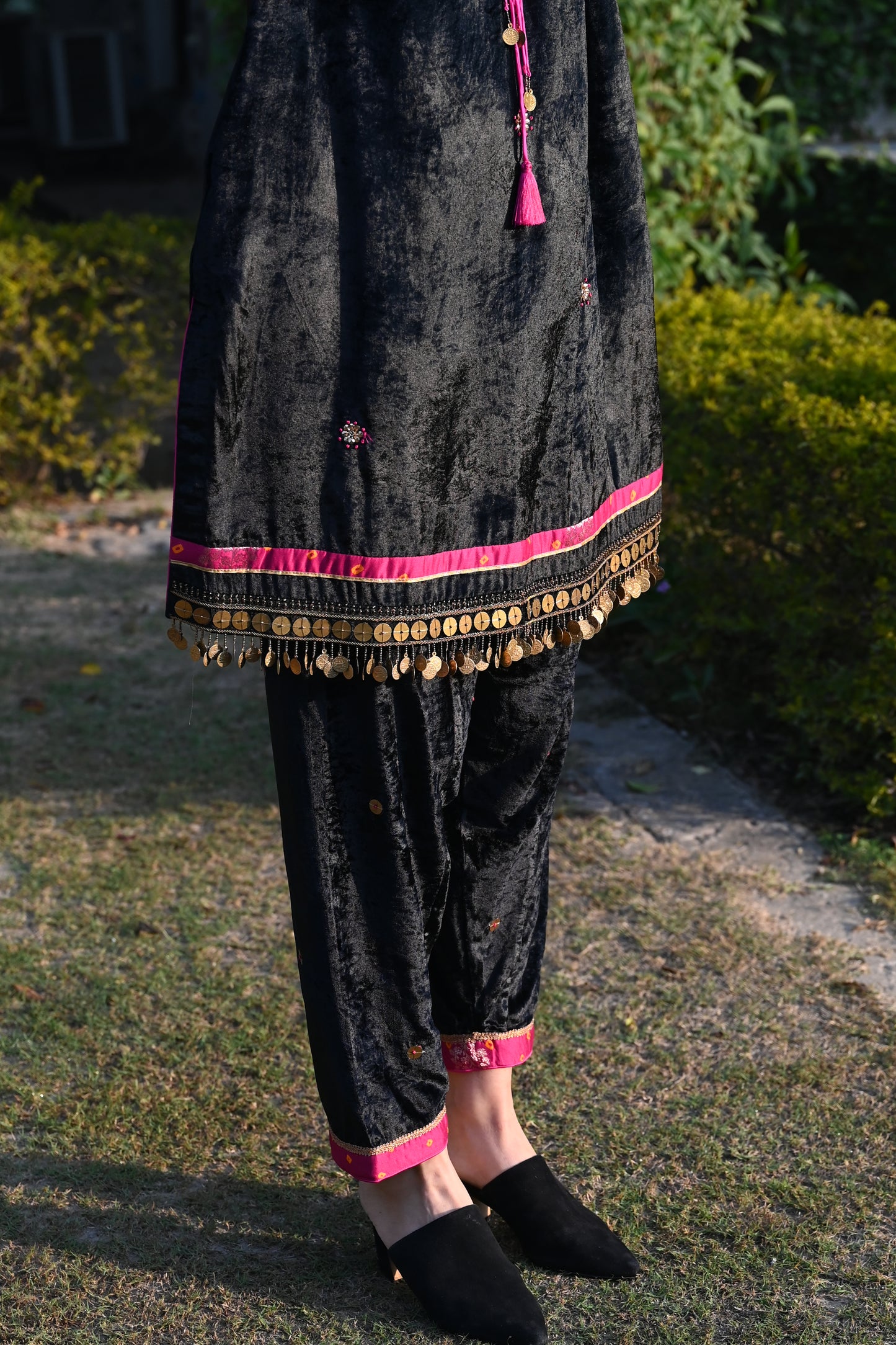 Banjarra Kaftan in Black Velvet with Velvet Salwar