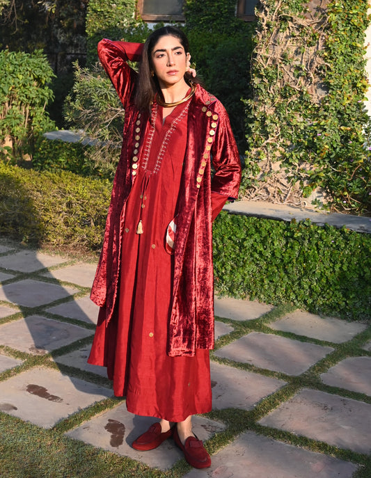 Boho Banjarra Dress in Red Silk