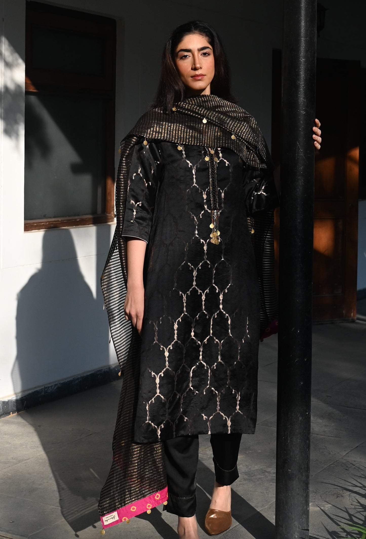 Sanjh Dupatta in Black Stripes