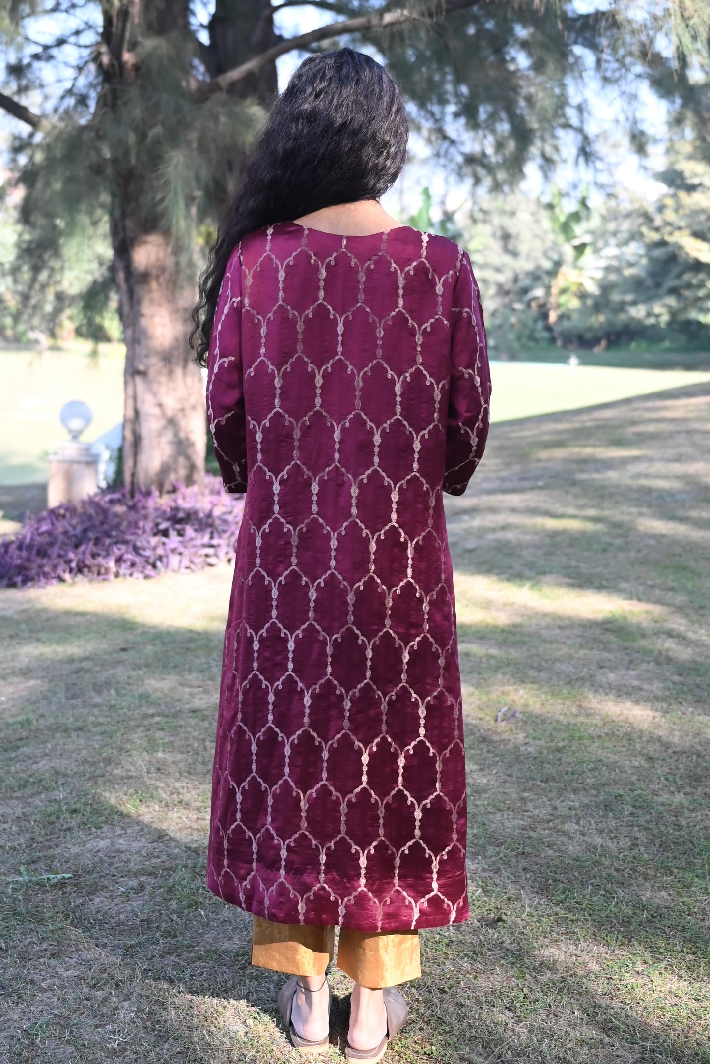 Curly Jaal Kurta in Purple Brocade with Gold Pant