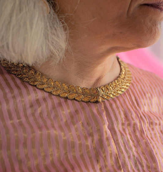 Gulab Pink Tissue Stripes Chanderi Blouse