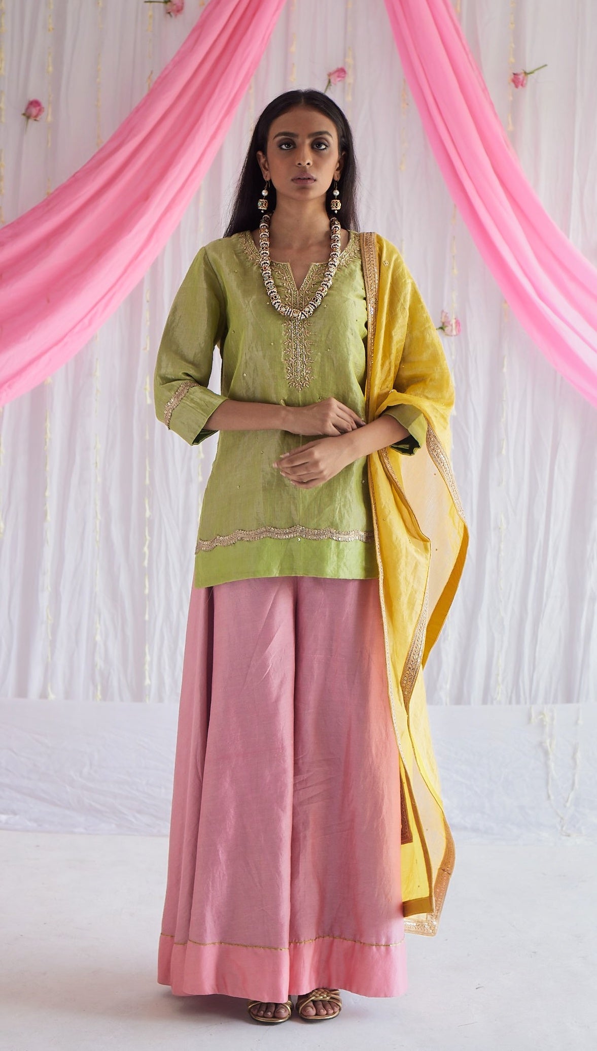 Mini Saifi in Citrus Green Tissue with Garara and Dupatta