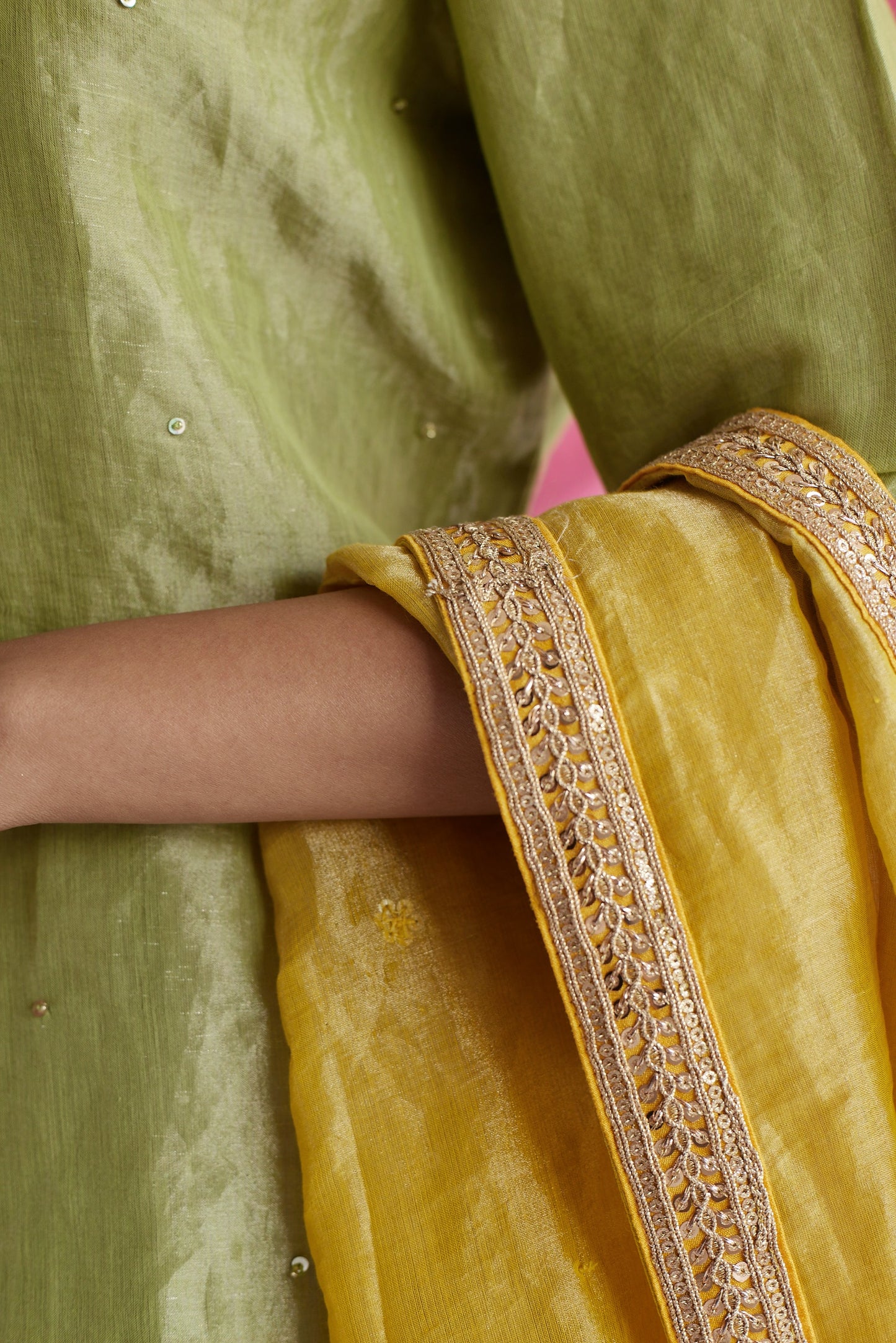 Mini Saifi in Citrus Green Tissue with Garara and Dupatta