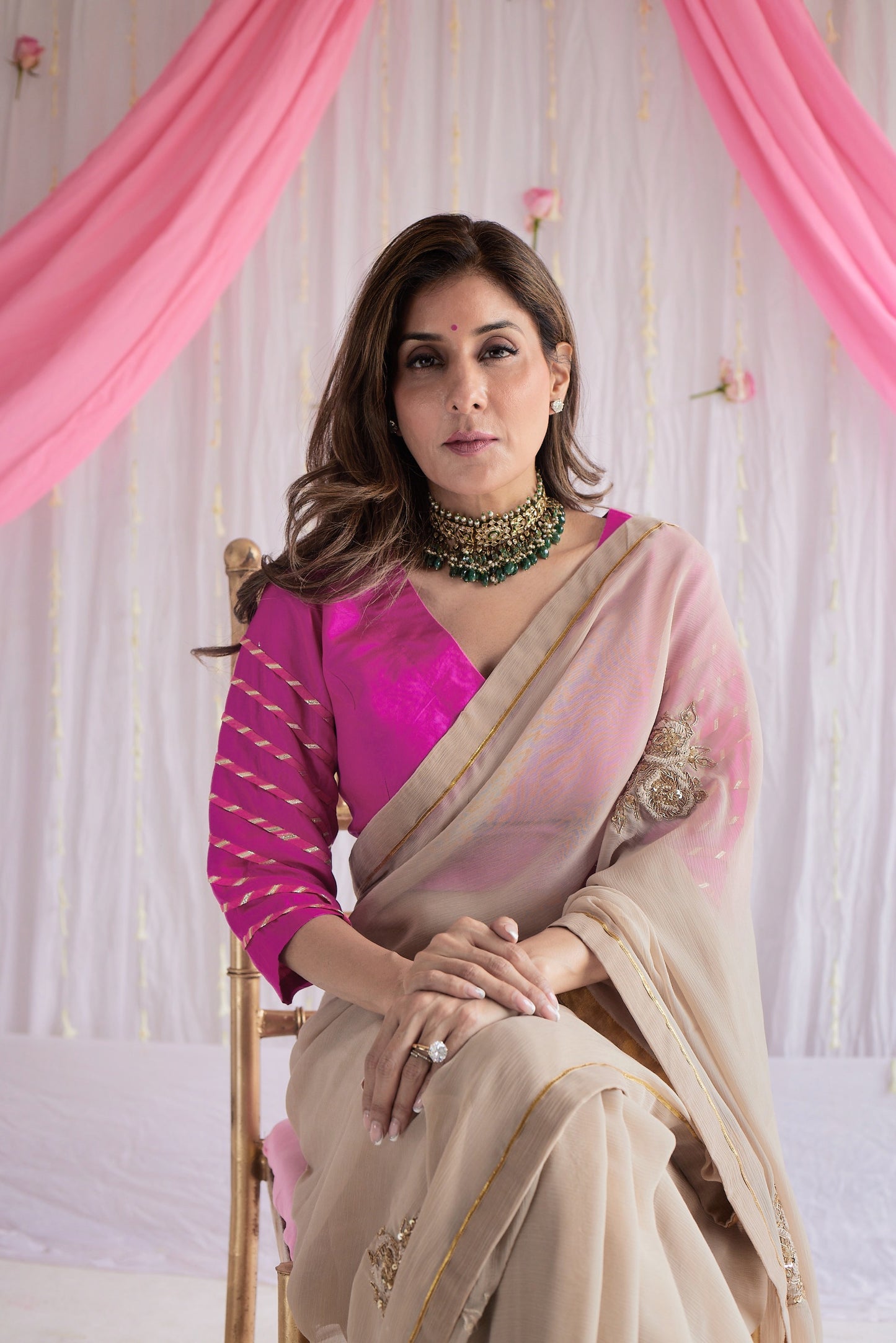 Sari in Pearl Beige Chiffon