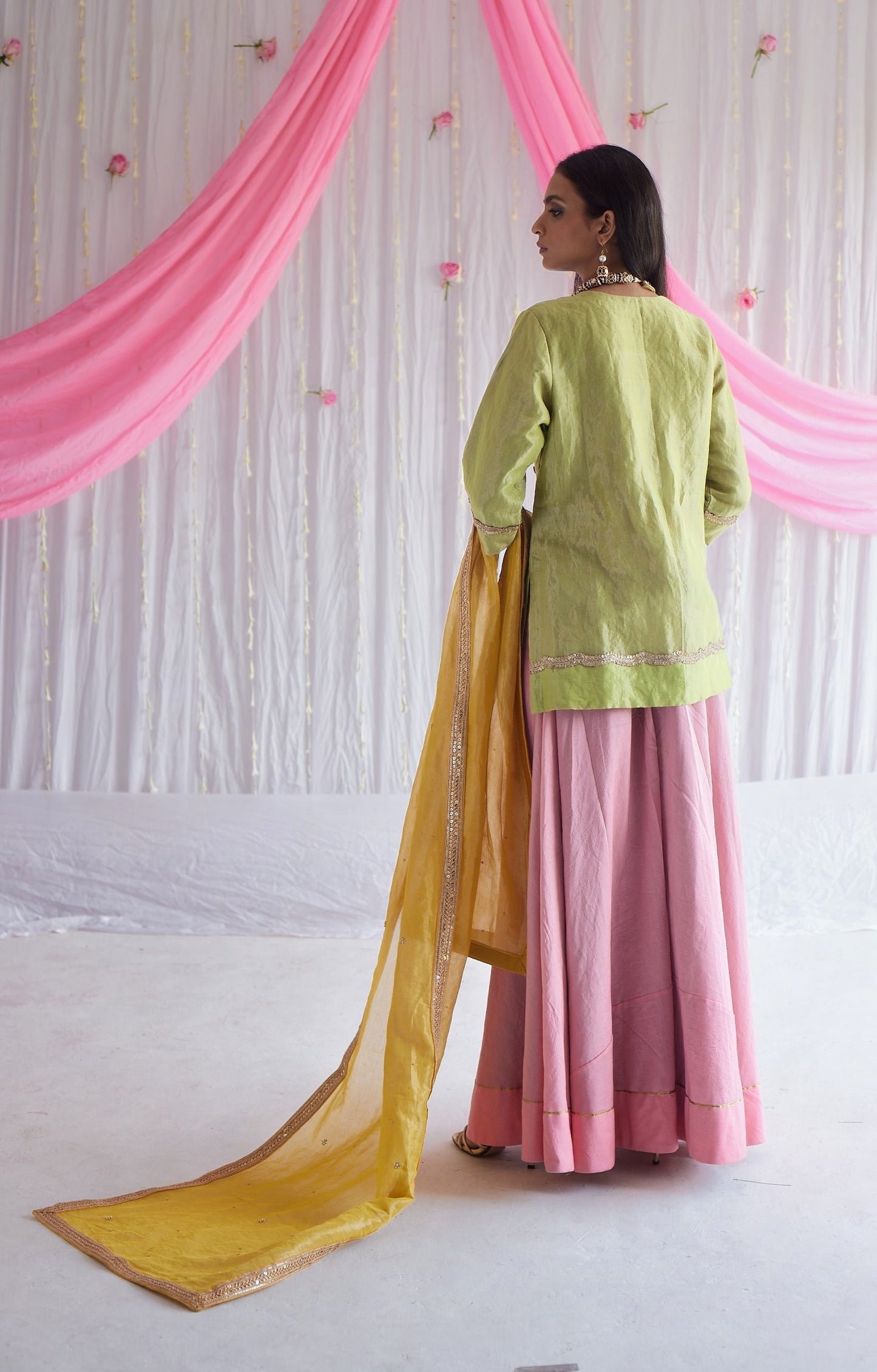 Mini Saifi in Citrus Green Tissue with Garara and Dupatta