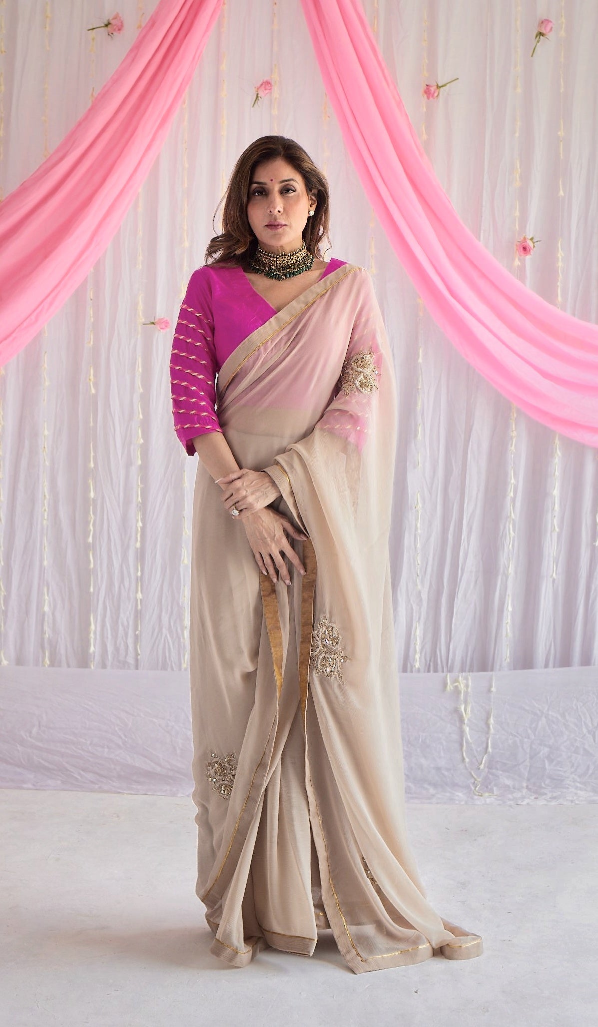 Sari in Pearl Beige Chiffon