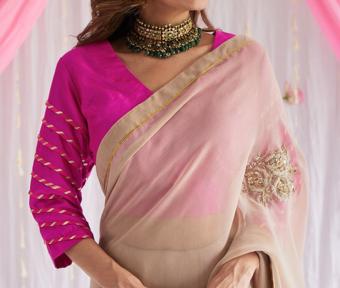 Sari in Pearl Beige Chiffon