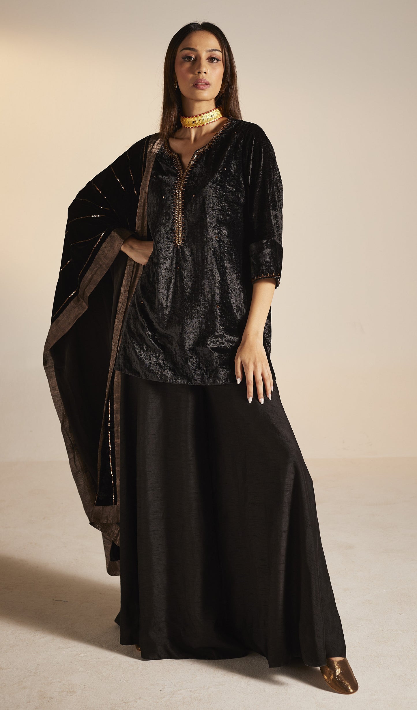 Mini Saifi in Black Velvet with Garara