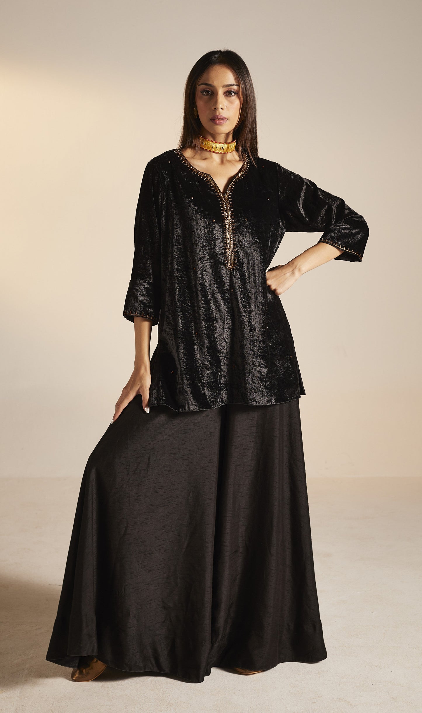 Mini Saifi in Black Velvet with Garara