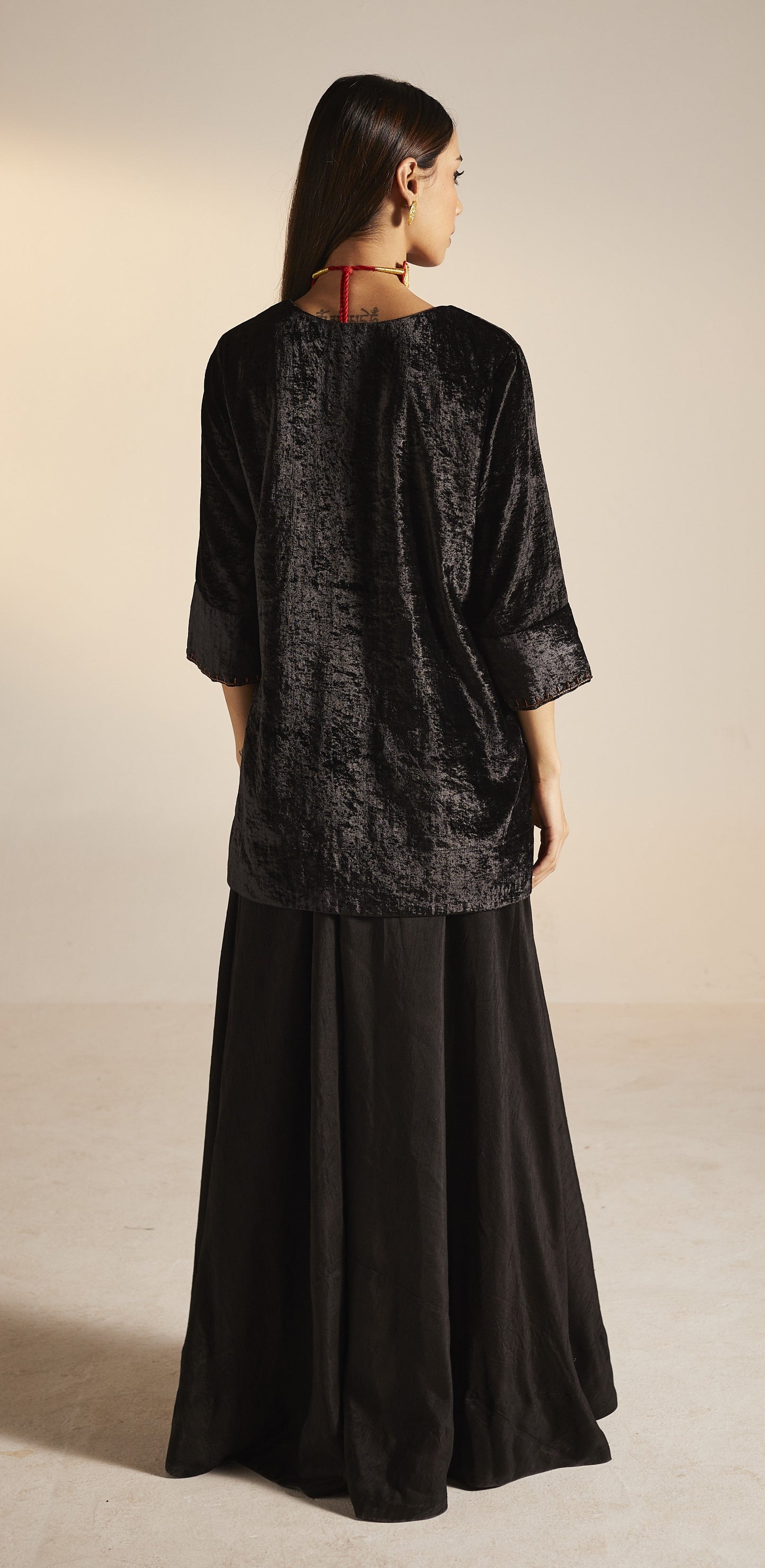 Mini Saifi in Black Velvet with Garara