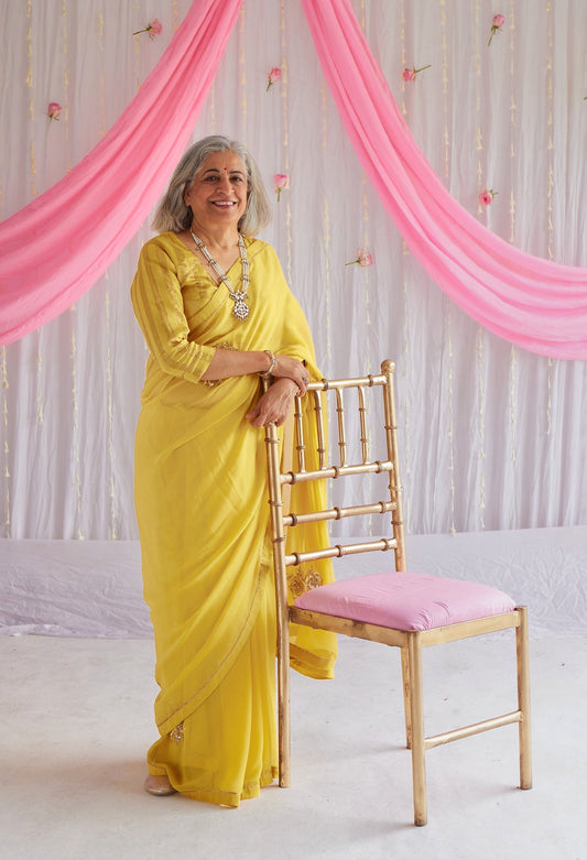 Sari in Marigold Yellow Chiffon